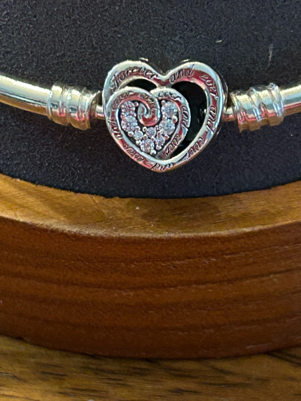 Pandora 925 Sterling Silver Heart Charm Bangle Bracelet with Crystal Accents - Picture 2 of 6